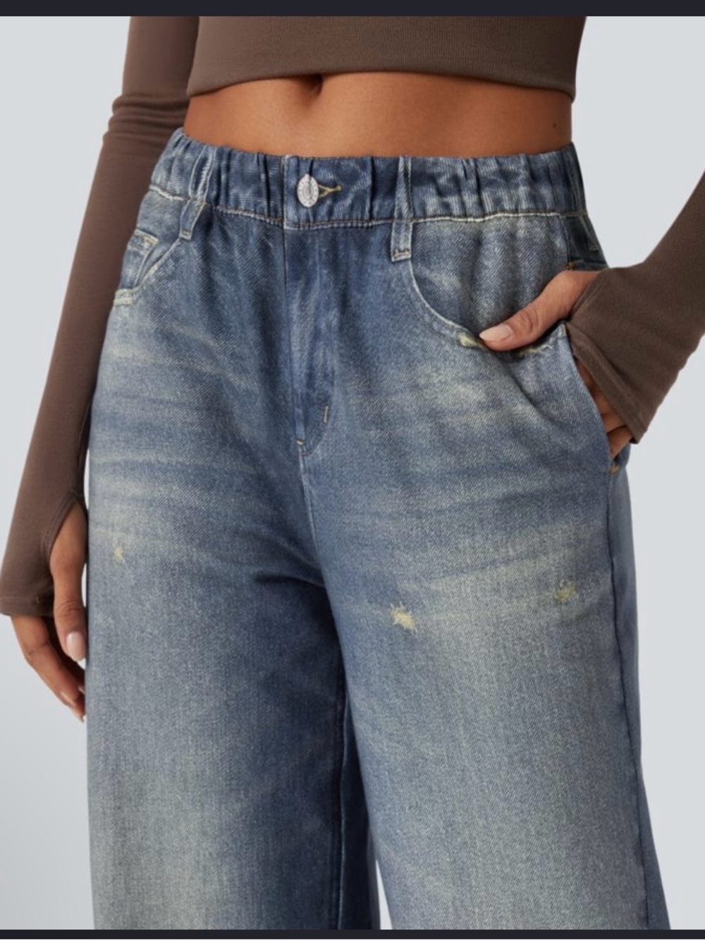 HALARA Wide Leg Distressed Denim SWEATPANTS Women - Picture 2 of 4